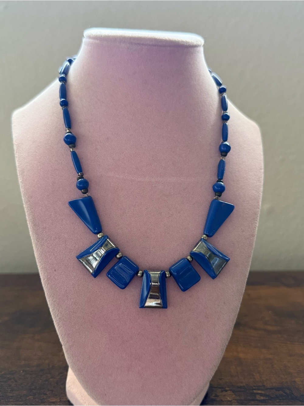 Vintage Blue glass Geometric Statement Necklace